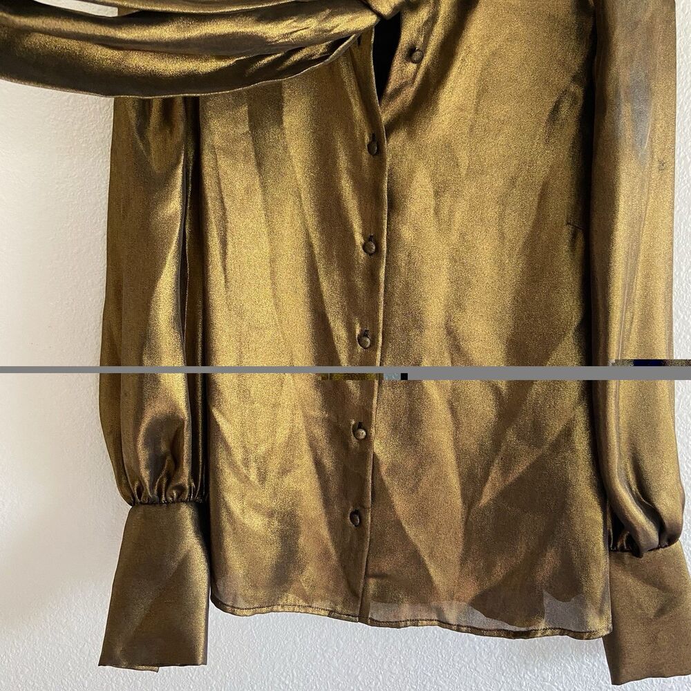 FRAME Gold Metallic Blouse Button Up Women’s XS Long Sleeve - Picture 2 of 10